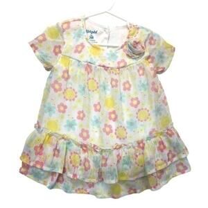 Floral Sheer Dress white yellow flowers ruffles tiered baby girl size 24 months
